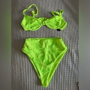 Beach Riot fluorescent lime, green high-rise bikini